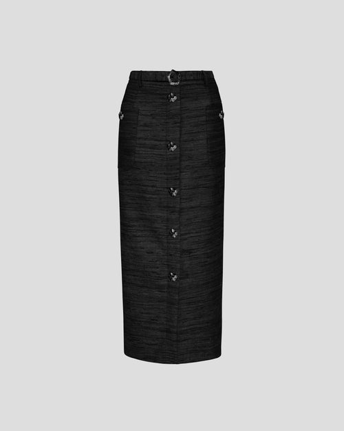Corot skirt in belted silk tweed with structured intent