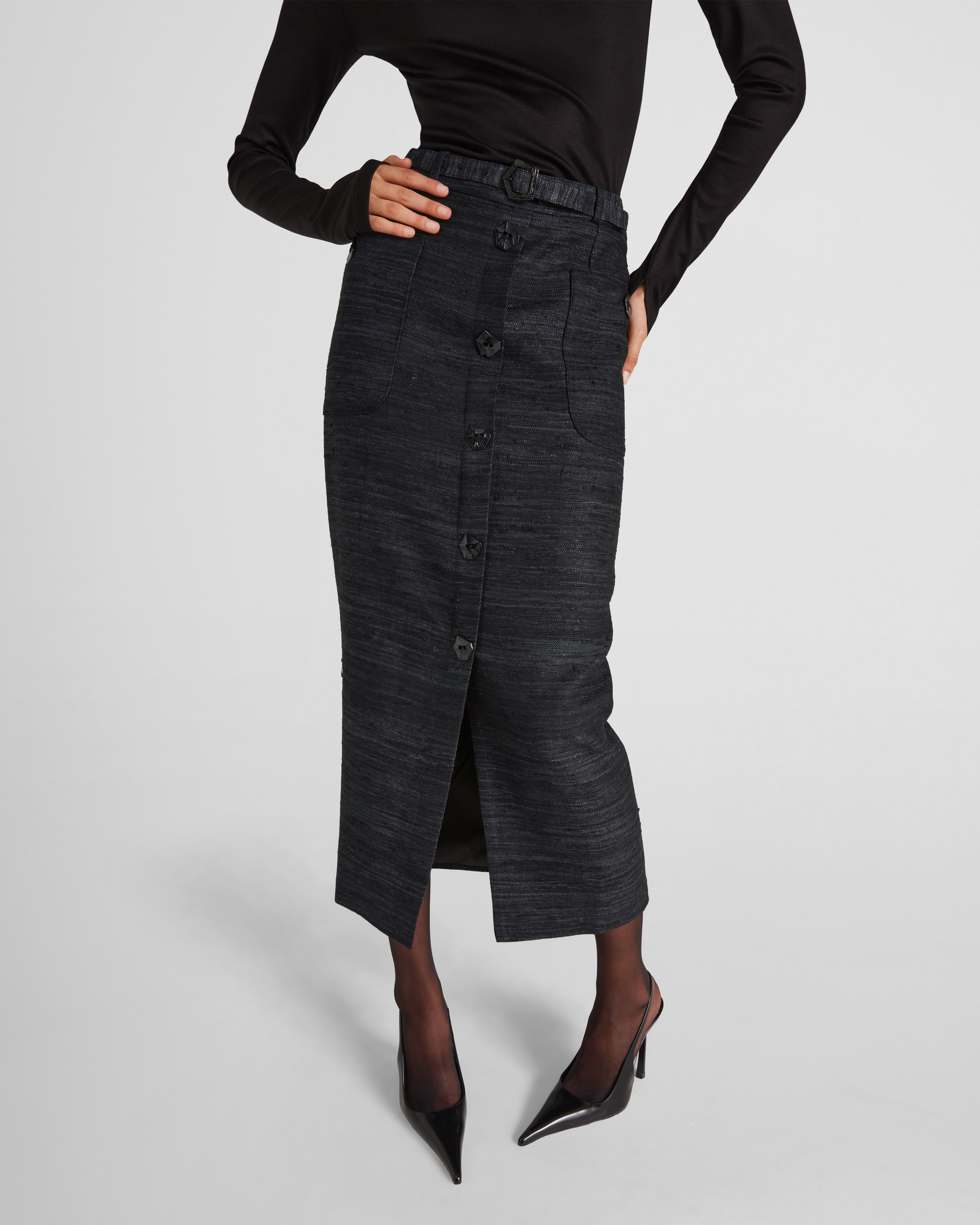 Corot skirt in belted silk tweed with structured intent