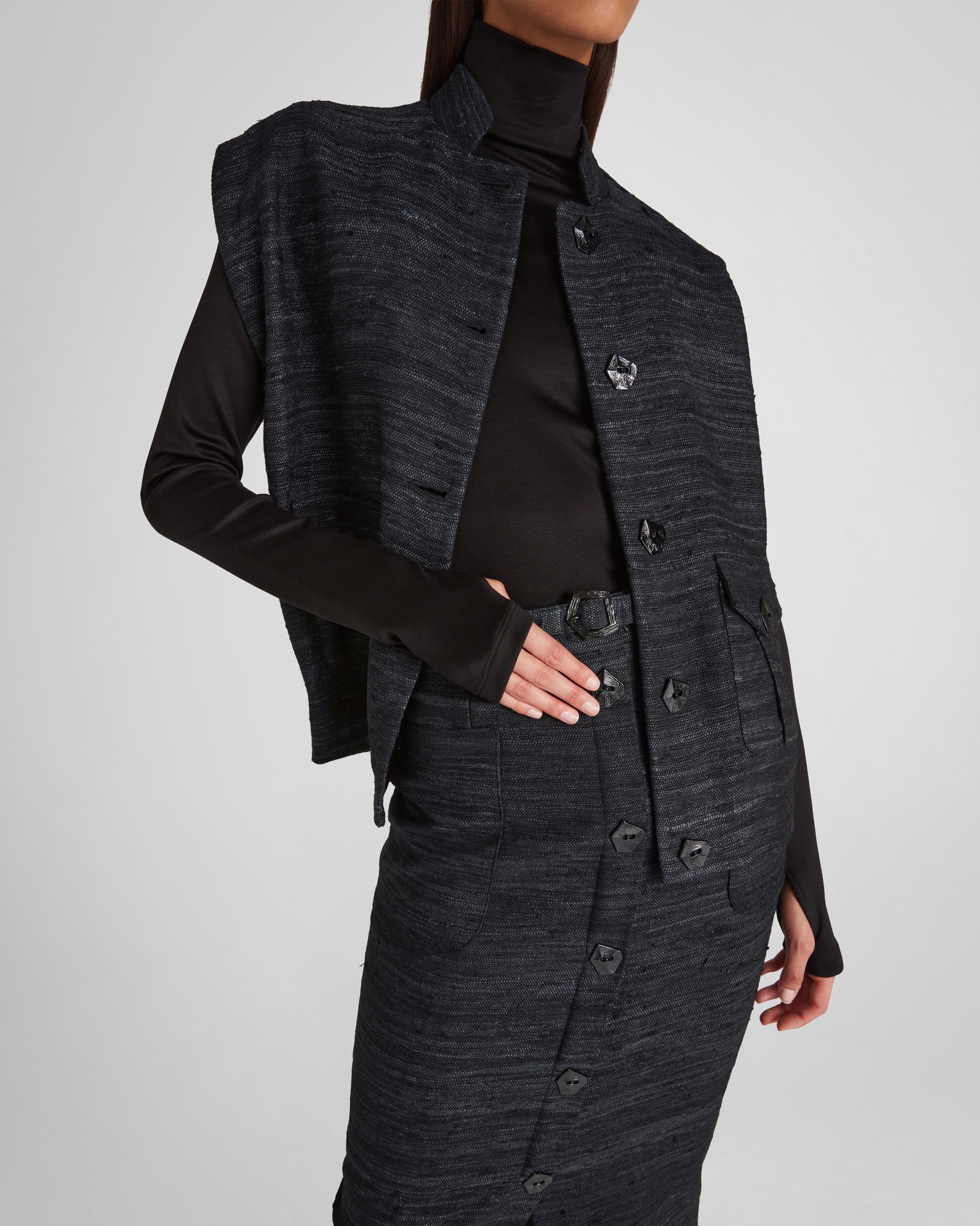 Corot skirt in belted silk tweed with structured intent