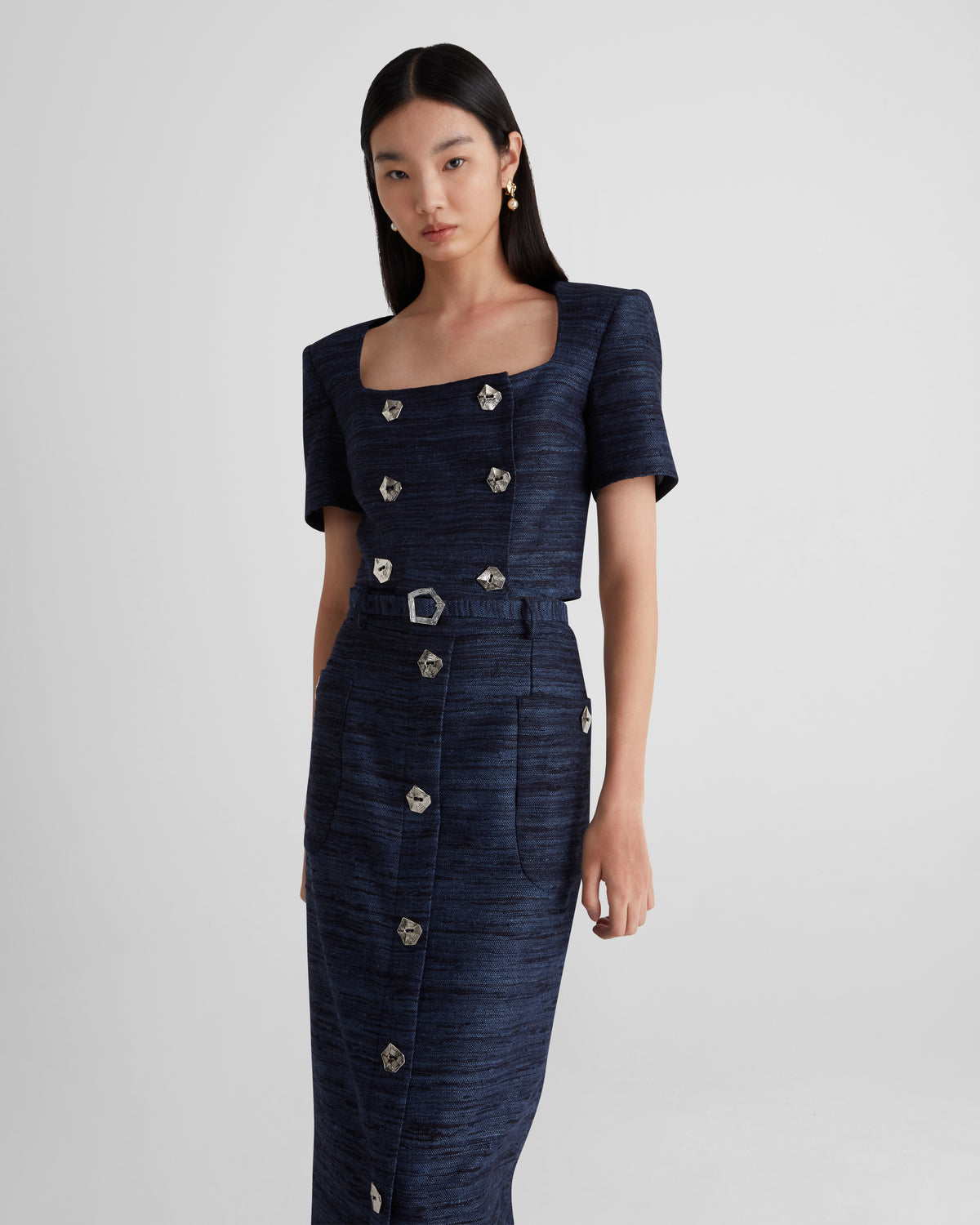 Vittoria Top double-breasted silk tweed sculptural form