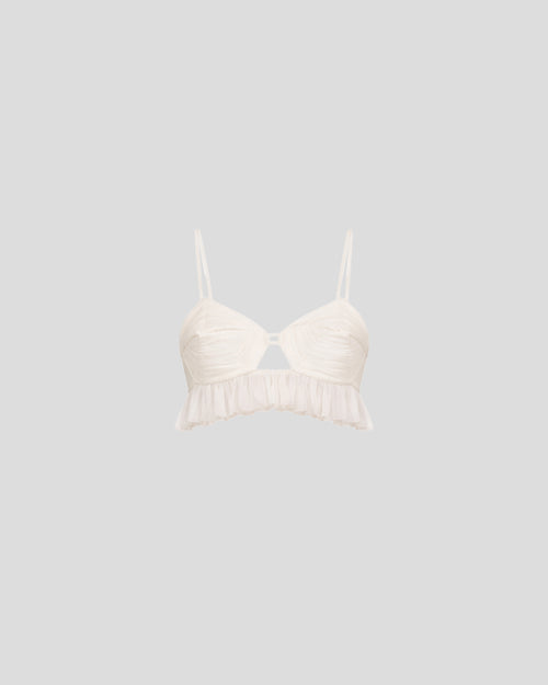 Costes top in draped silk crêponne with sculptural fringing