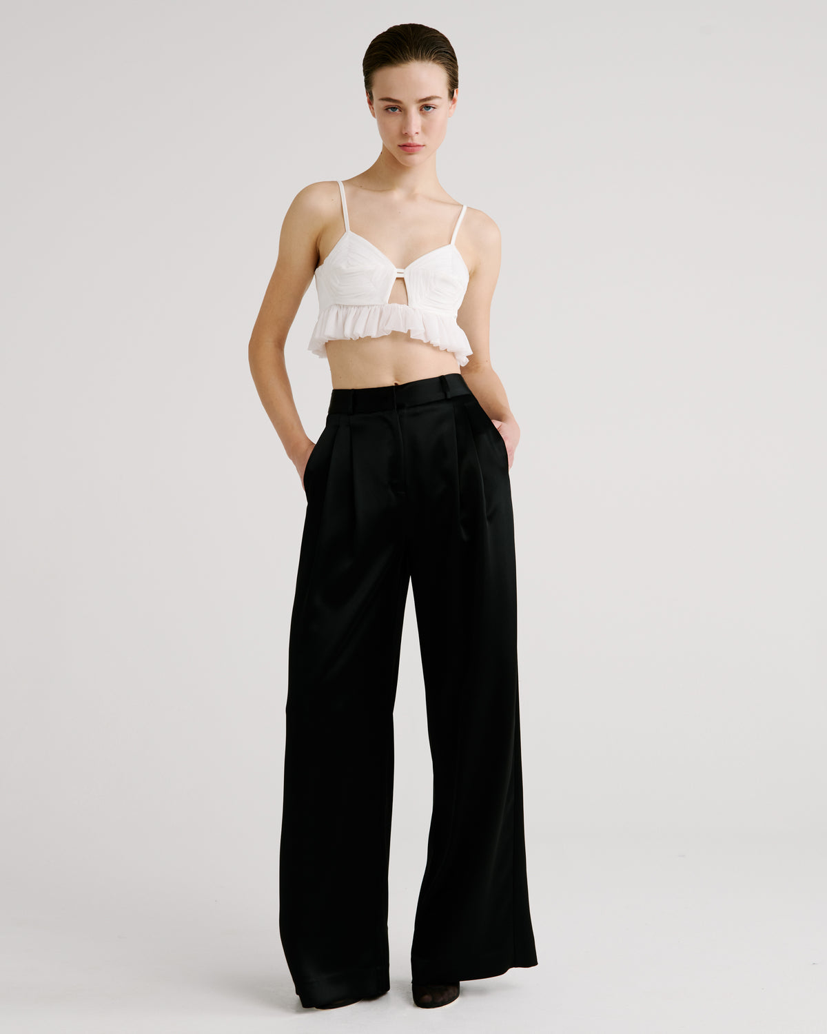 Costes Top in ivory Silk Creponne and Cady Satin