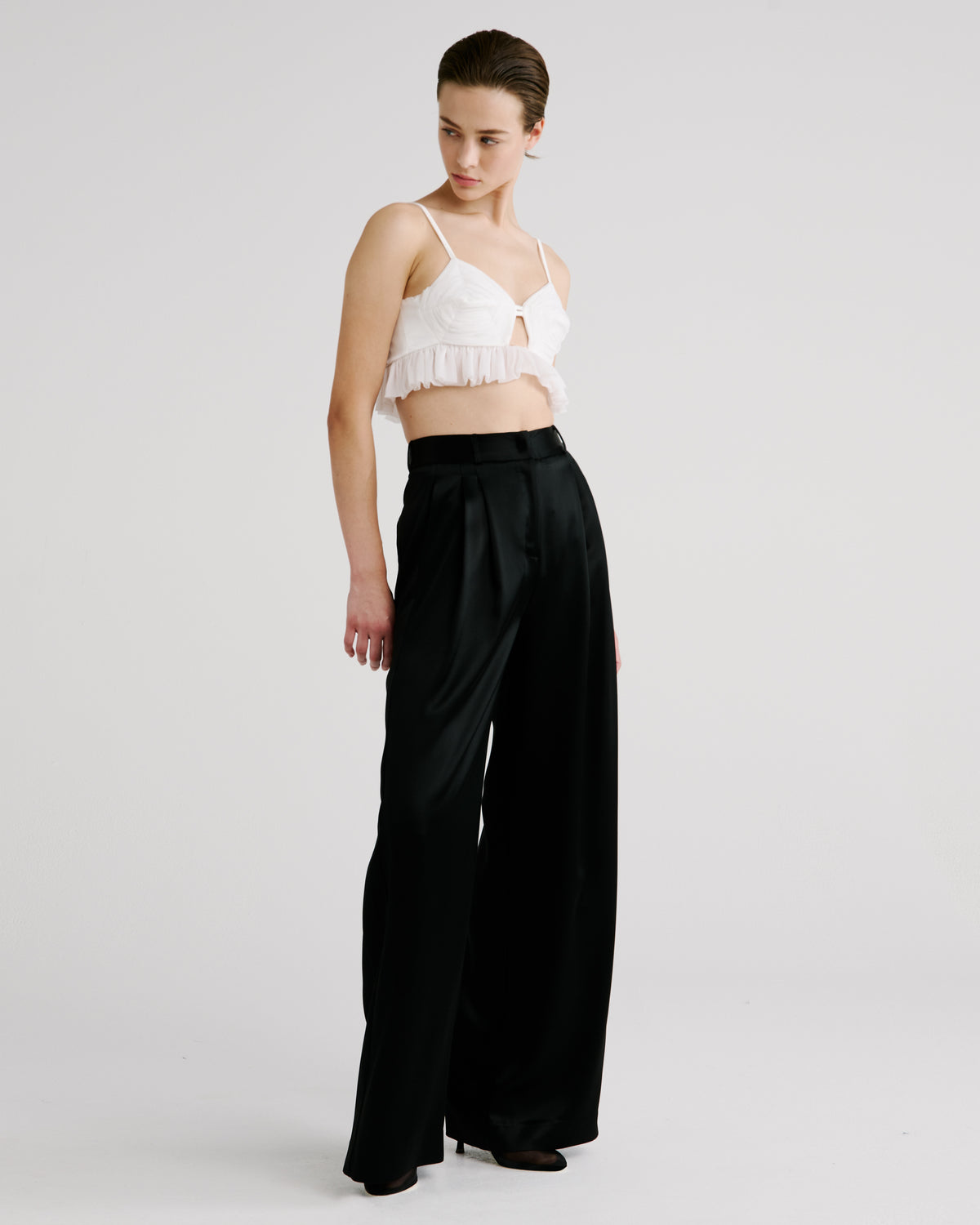 Costes Top in ivory Silk Creponne and Cady Satin