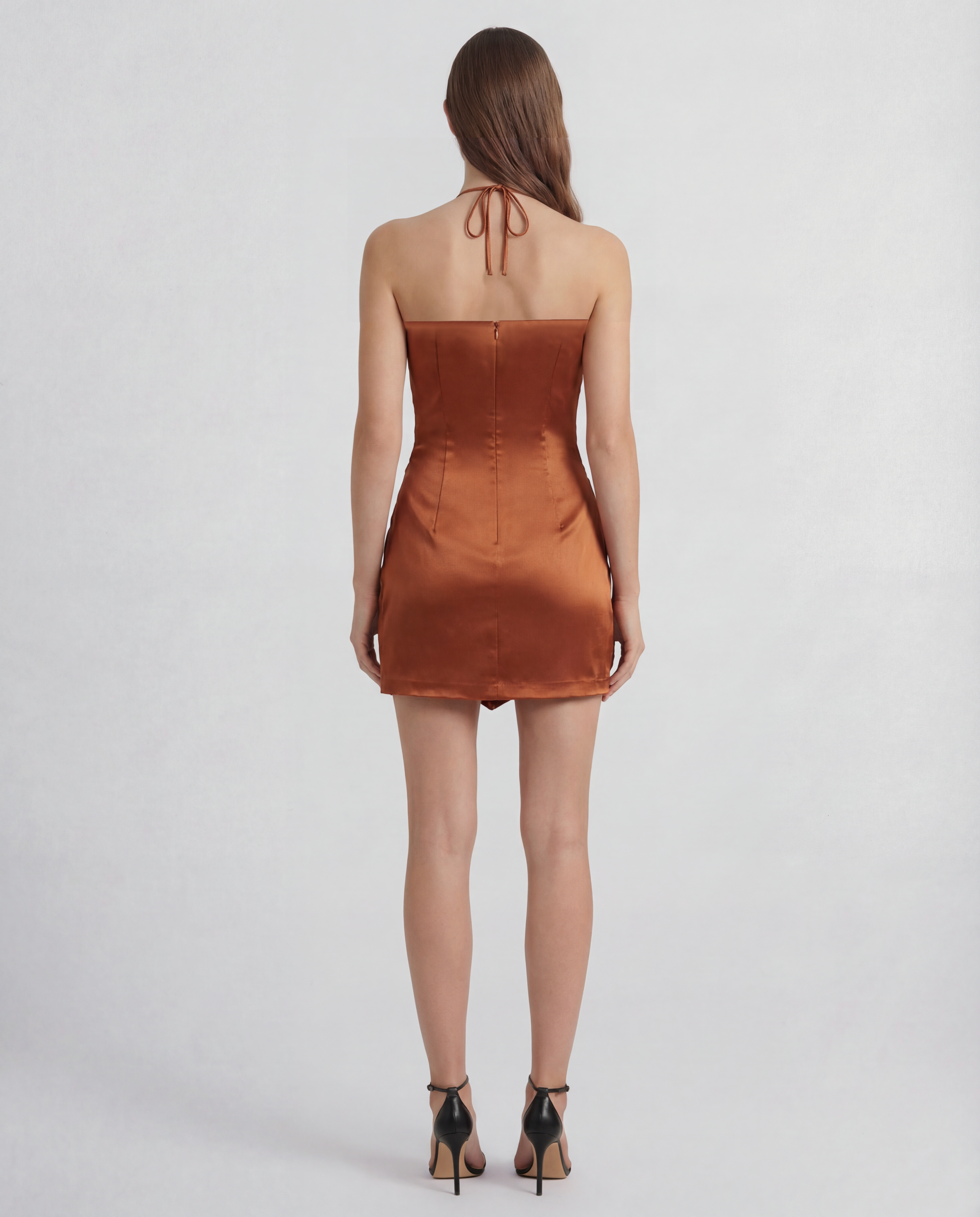 Carbone dress in silk satin with a sculptural halter neck