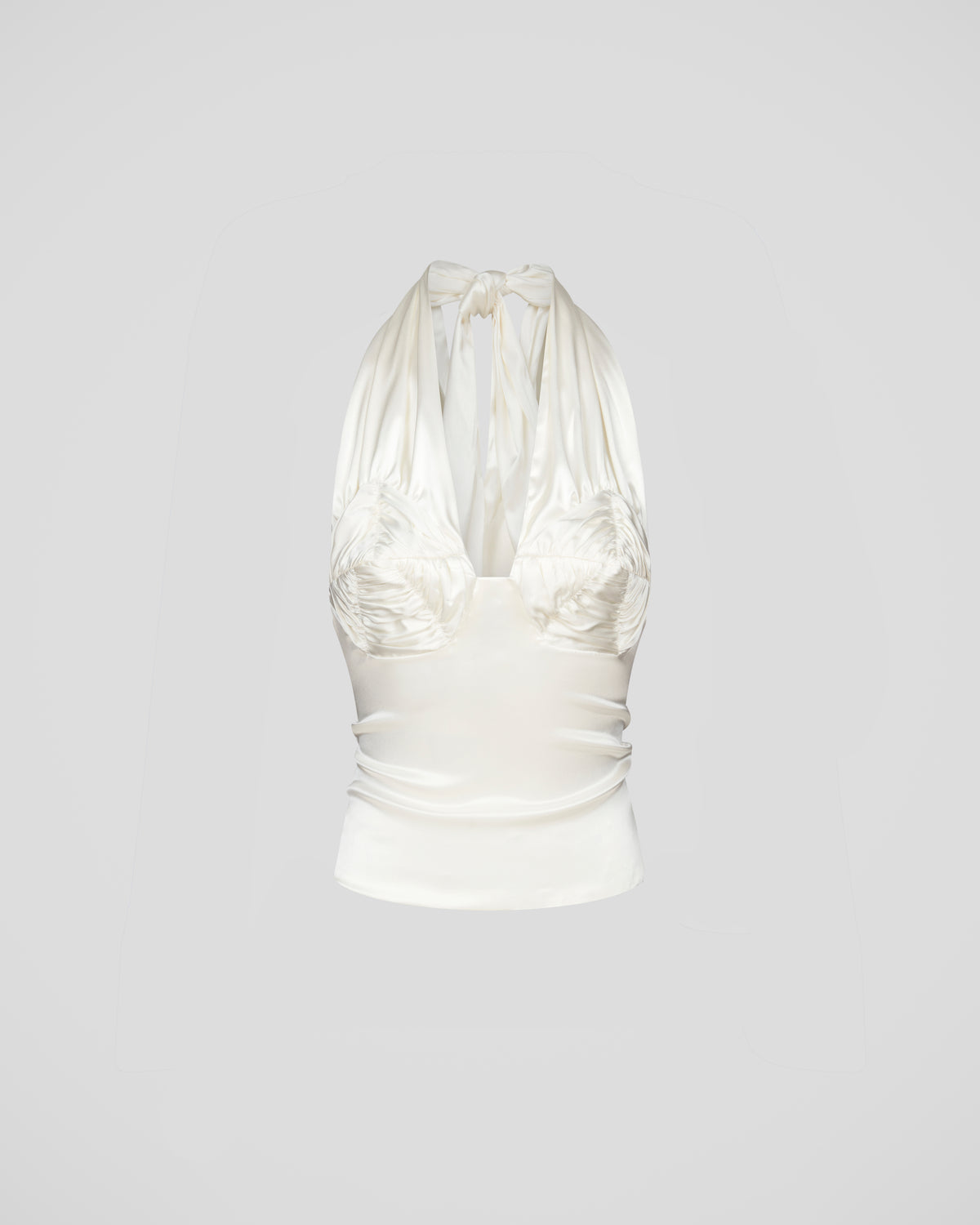 Dolci halter top in silk satin with sculptural ruching
