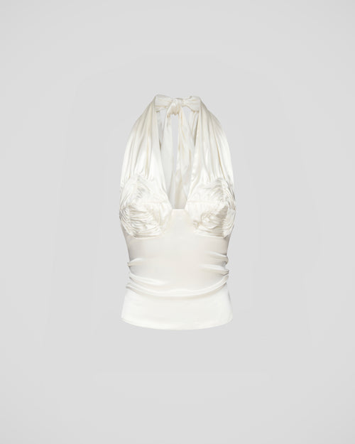 Dolci halter top in silk satin with sculptural ruching