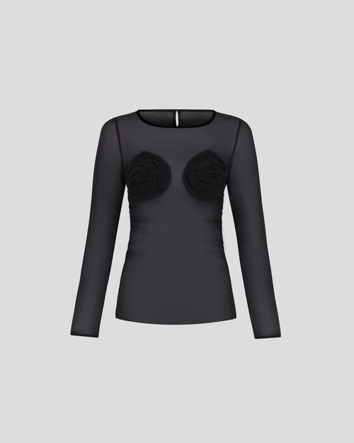 Doria top in sheer silk-georgette with sculptural ruching