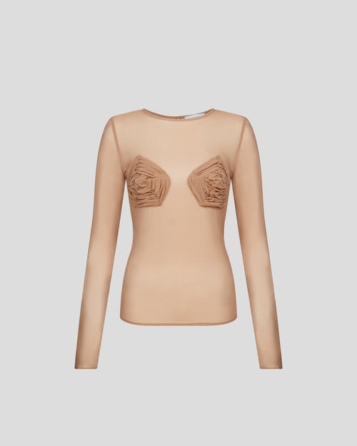 Doria top in sheer silk georgette with sculptural ruching