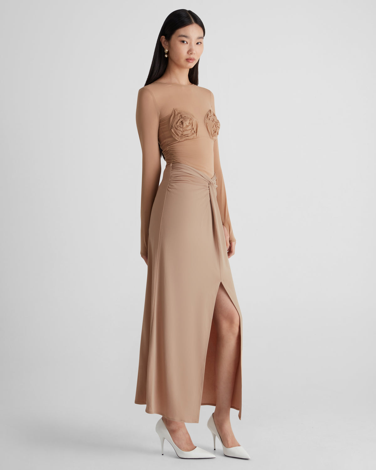 Doria Top in beige Stretch Silk Georgette