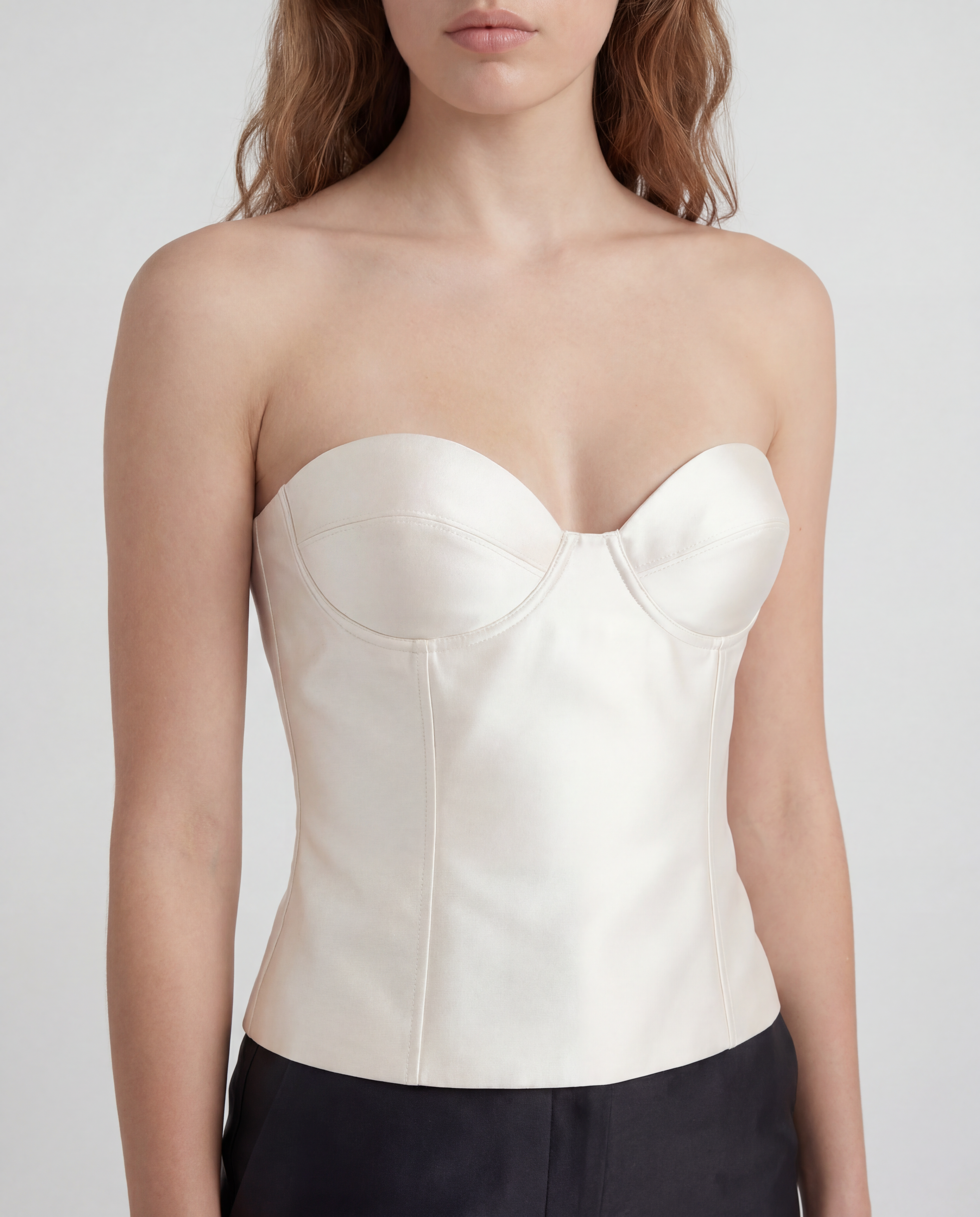 Dumas bustier top in silk mikado with sculptural boning
