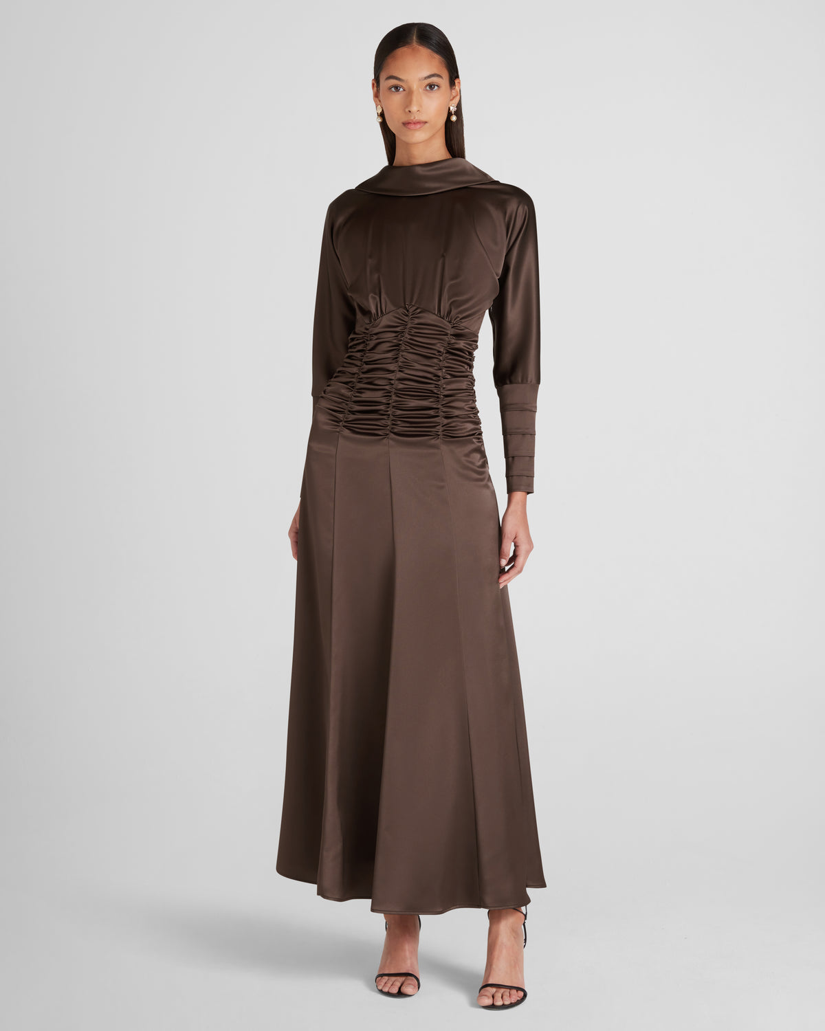 Edgar Dress in brown Cady Satin