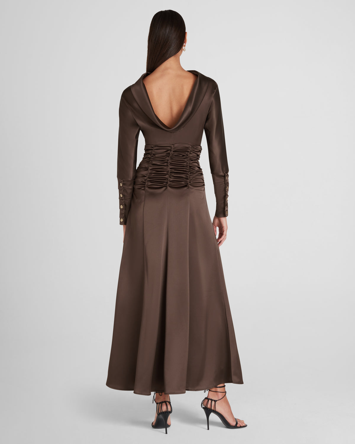 Edgar Dress in brown Cady Satin
