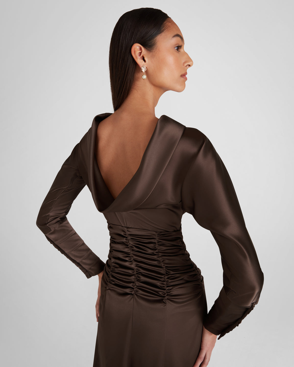 Edgar Dress in brown Cady Satin