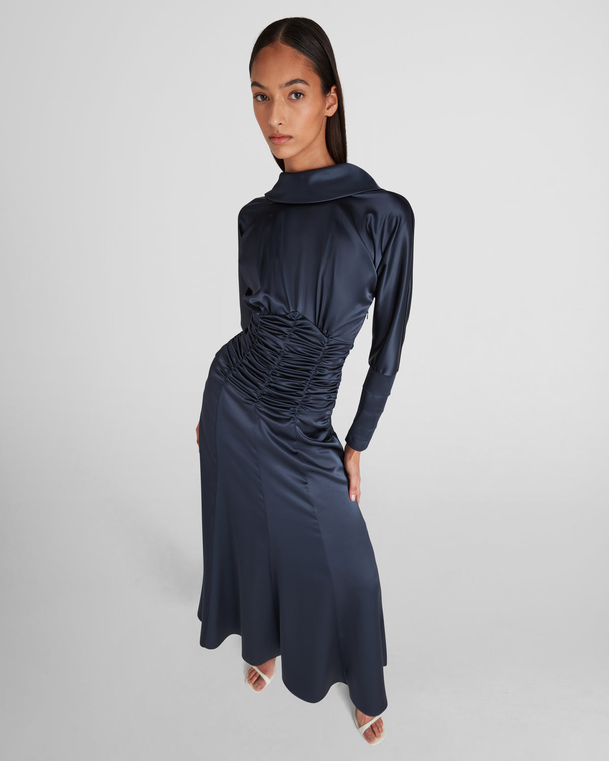 Edgar Dress in blue Cady Satin