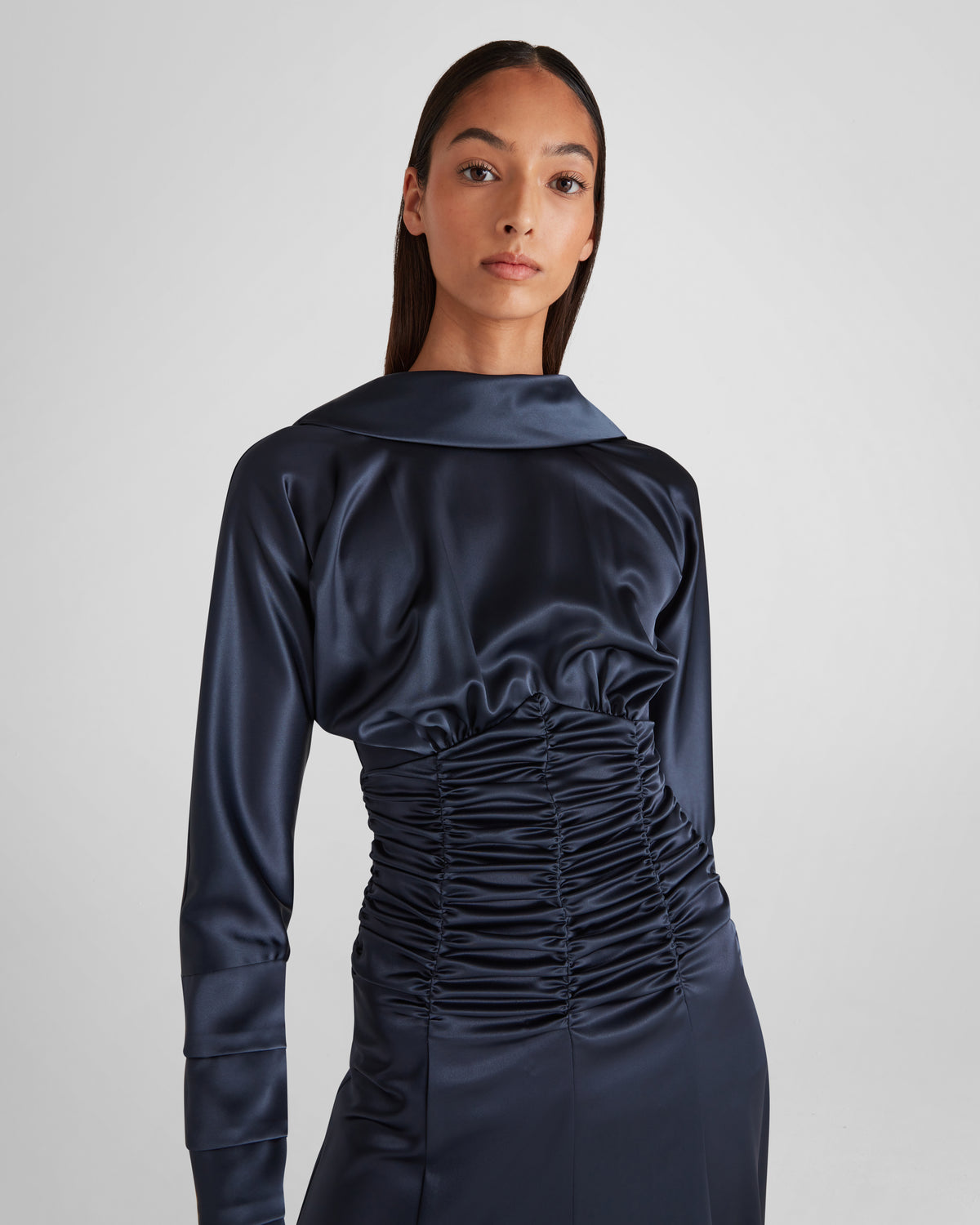 Edgar Dress in blue Cady Satin