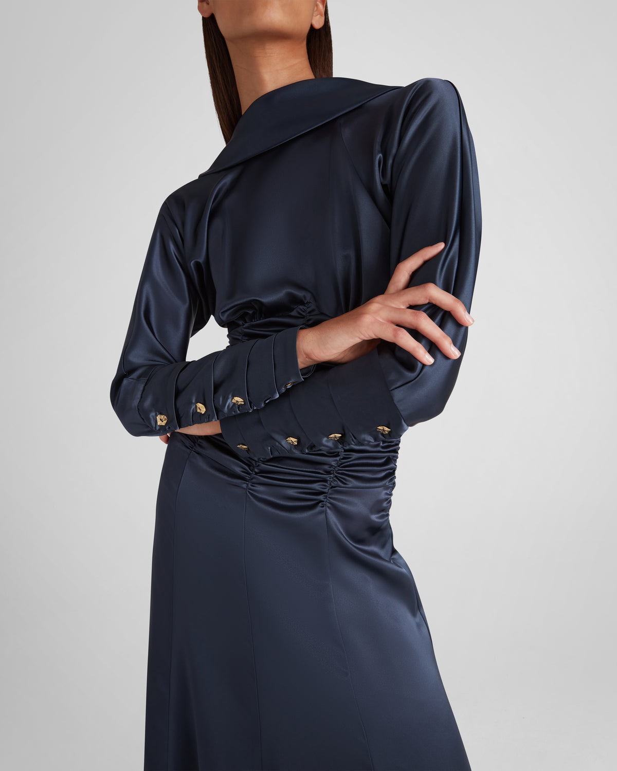 Edgar Dress in blue Cady Satin