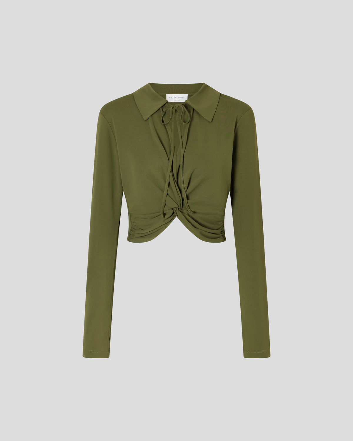 Eiza crop top in crepe jersey with sculptural twist-front