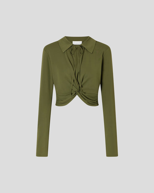 Eiza crop top in crepe jersey with sculptural twist-front