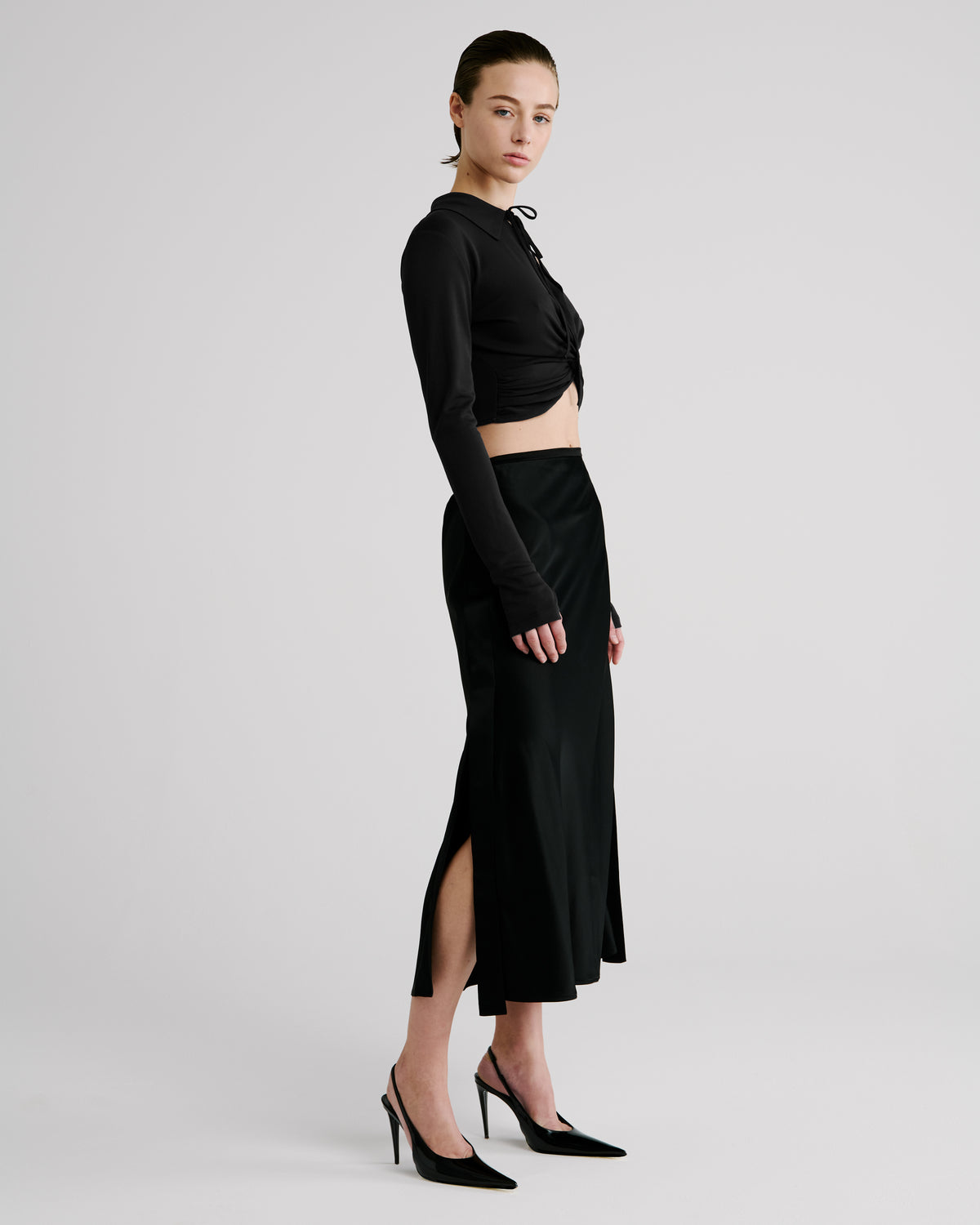 Goya Skirt in black Cady Satin
