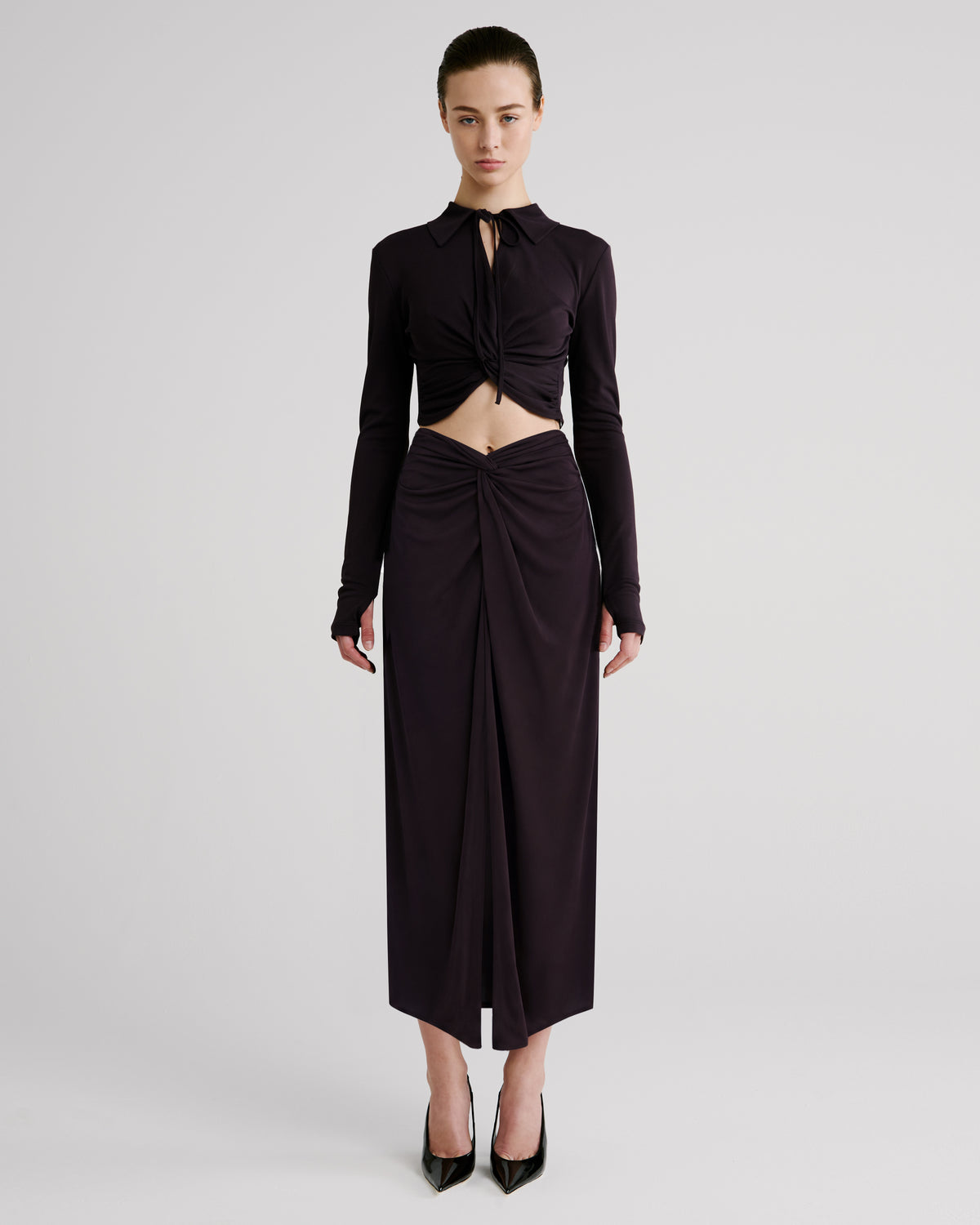 Eiza Crop Top in brown Crepe Jersey
