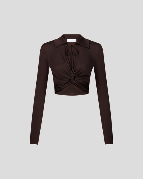 Eiza crop top in crepe jersey with a sculptural twist-front