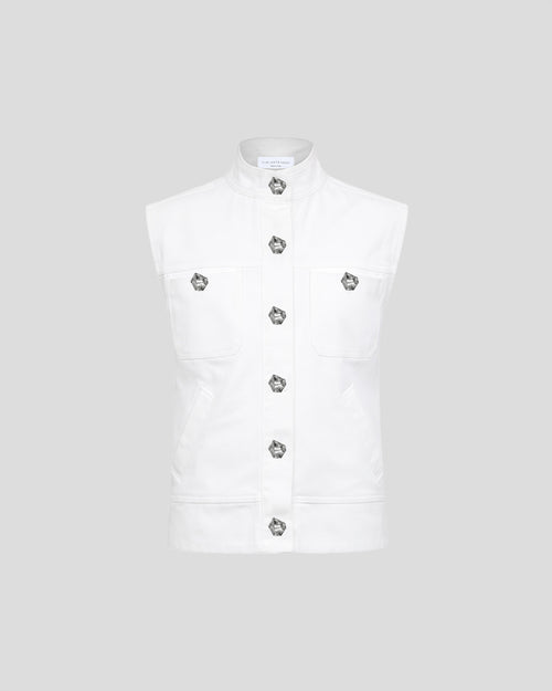 Fia vest in superior organic denim with palladium buttons