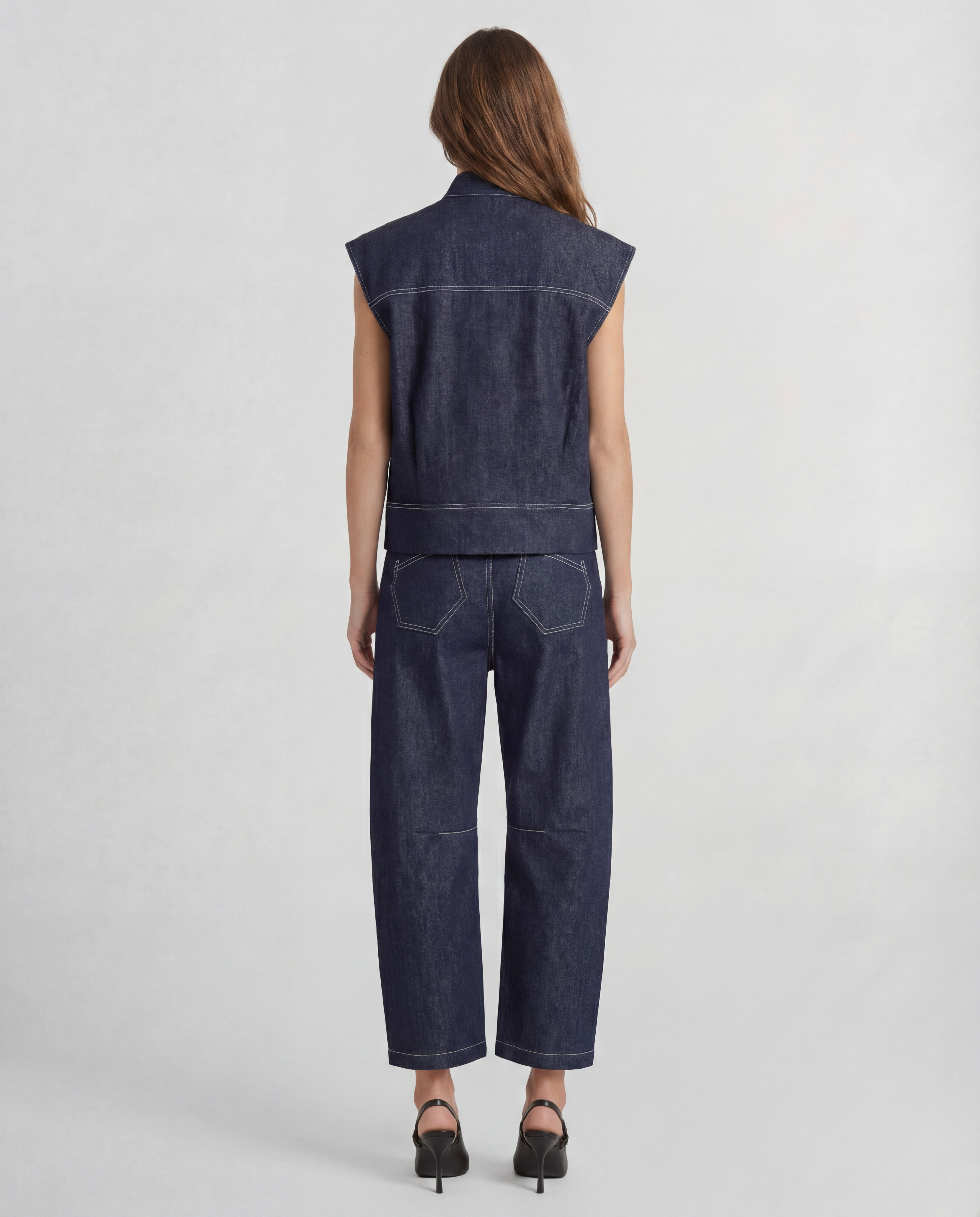 Fia denim vest in superior organic denim with palladium buttons