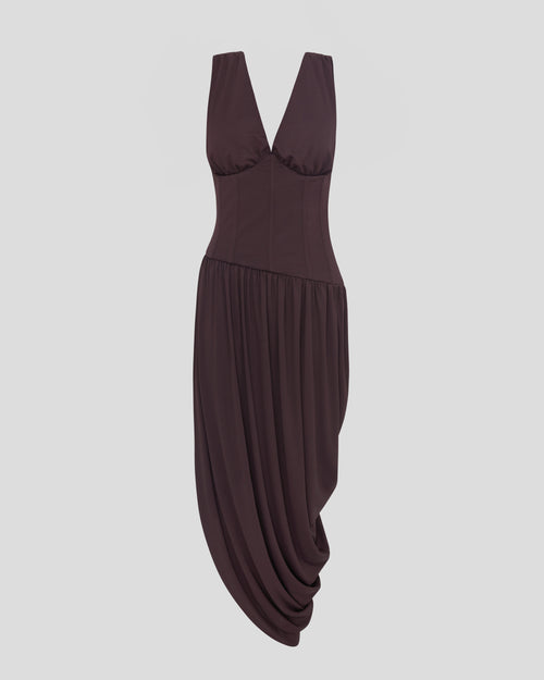 Fila dress with a sculptural bustier in draped crepe jersey