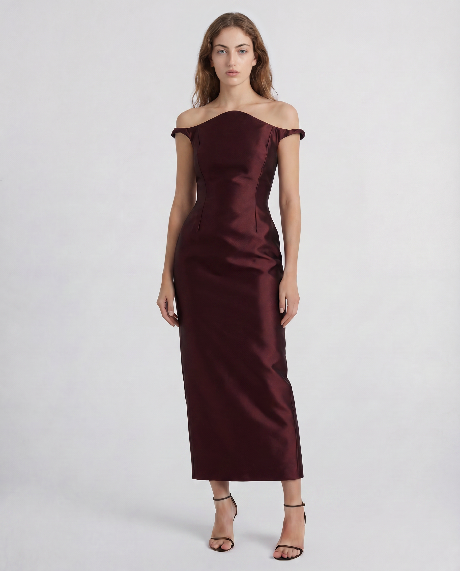 Finali Dress in burgundy Silk Mikado