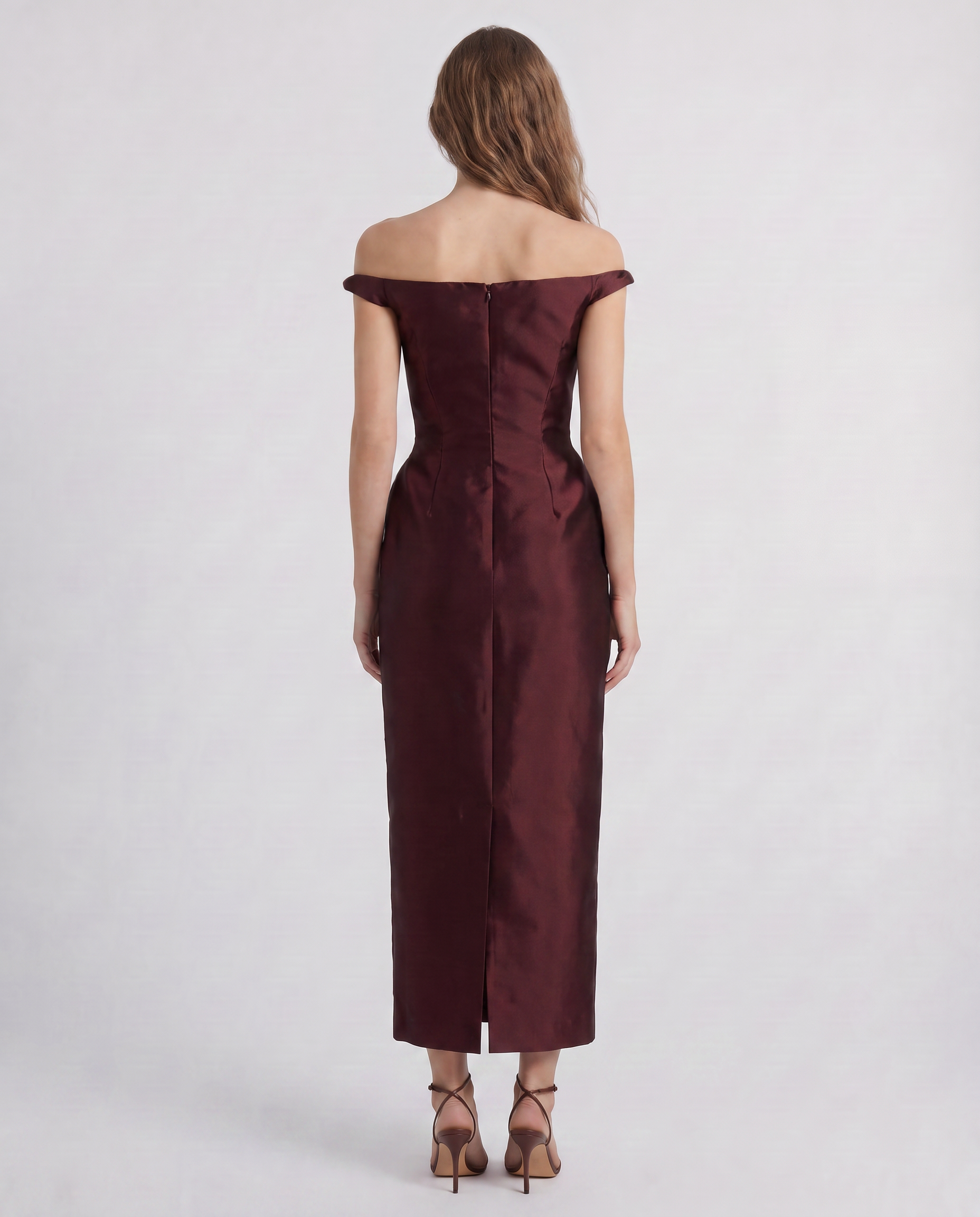 Finali Dress in burgundy Silk Mikado