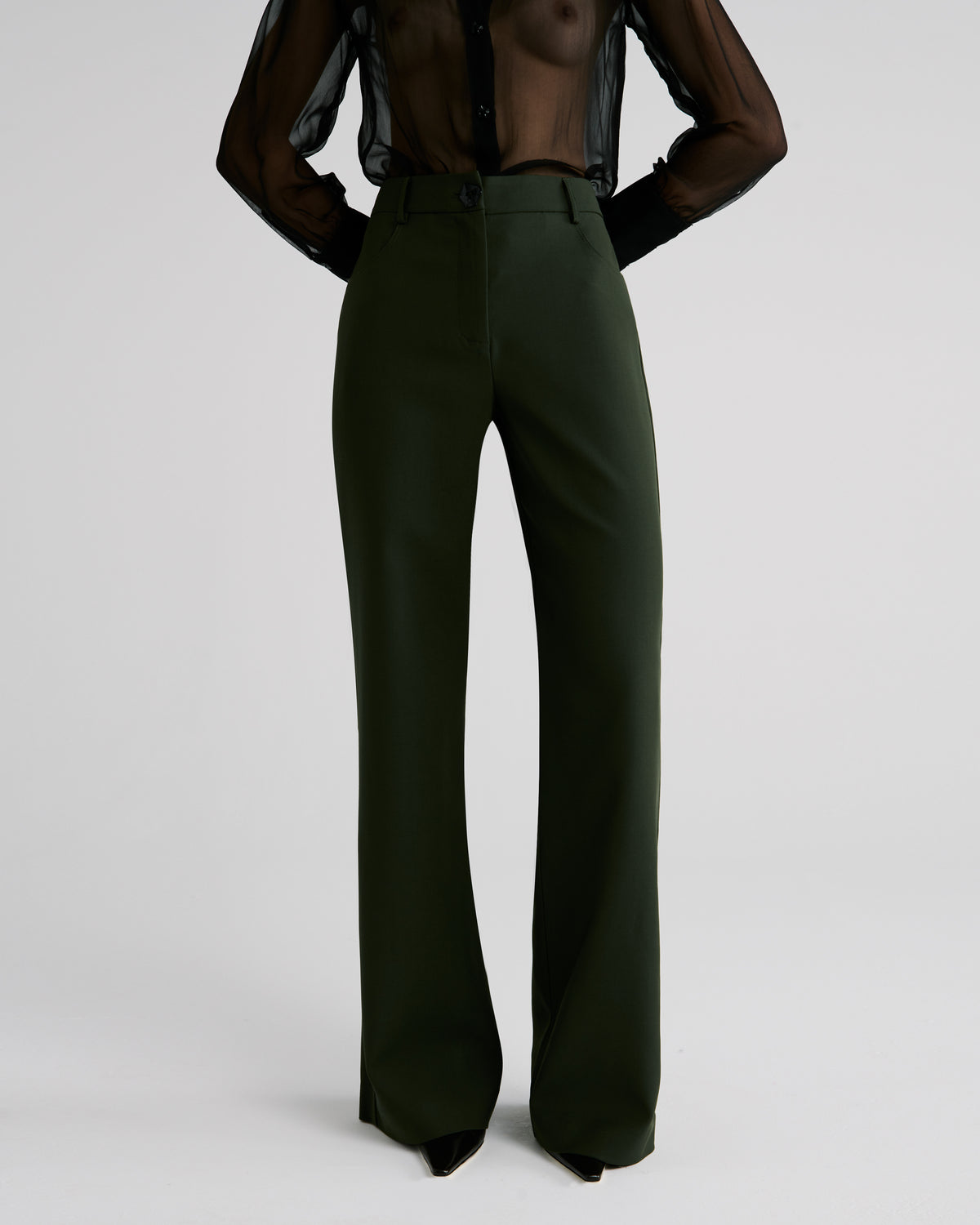 Francis Trousers in green Wool Crepe