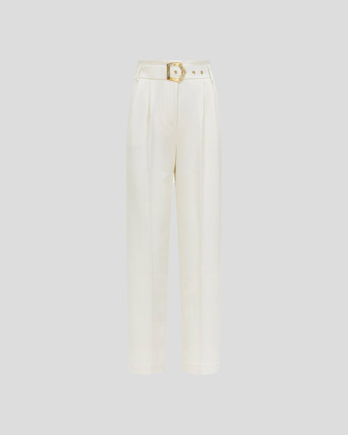 Guttuso trousers with a belted waist and sculptural pleats