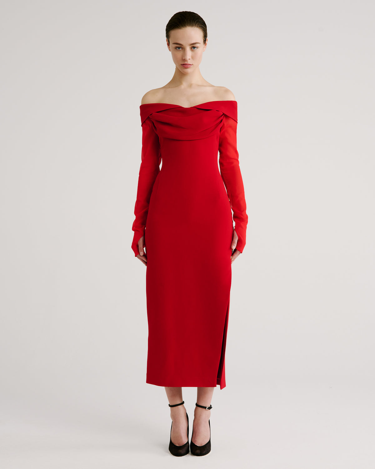 Halsey Dress in red Cady Frisottino and Silk Georgette
