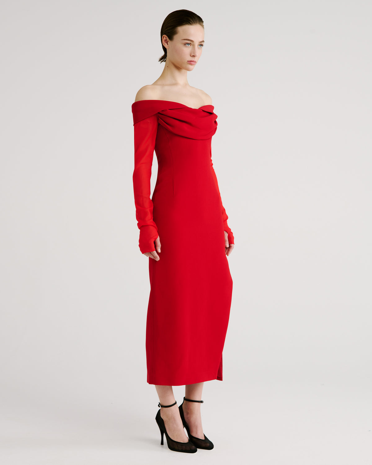 Halsey Dress in red Cady Frisottino and Silk Georgette