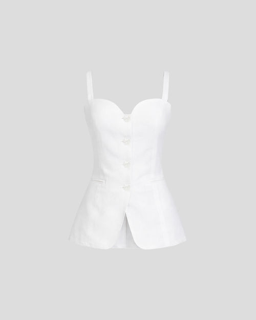 Henriette linen top with a sculptural sweetheart neckline