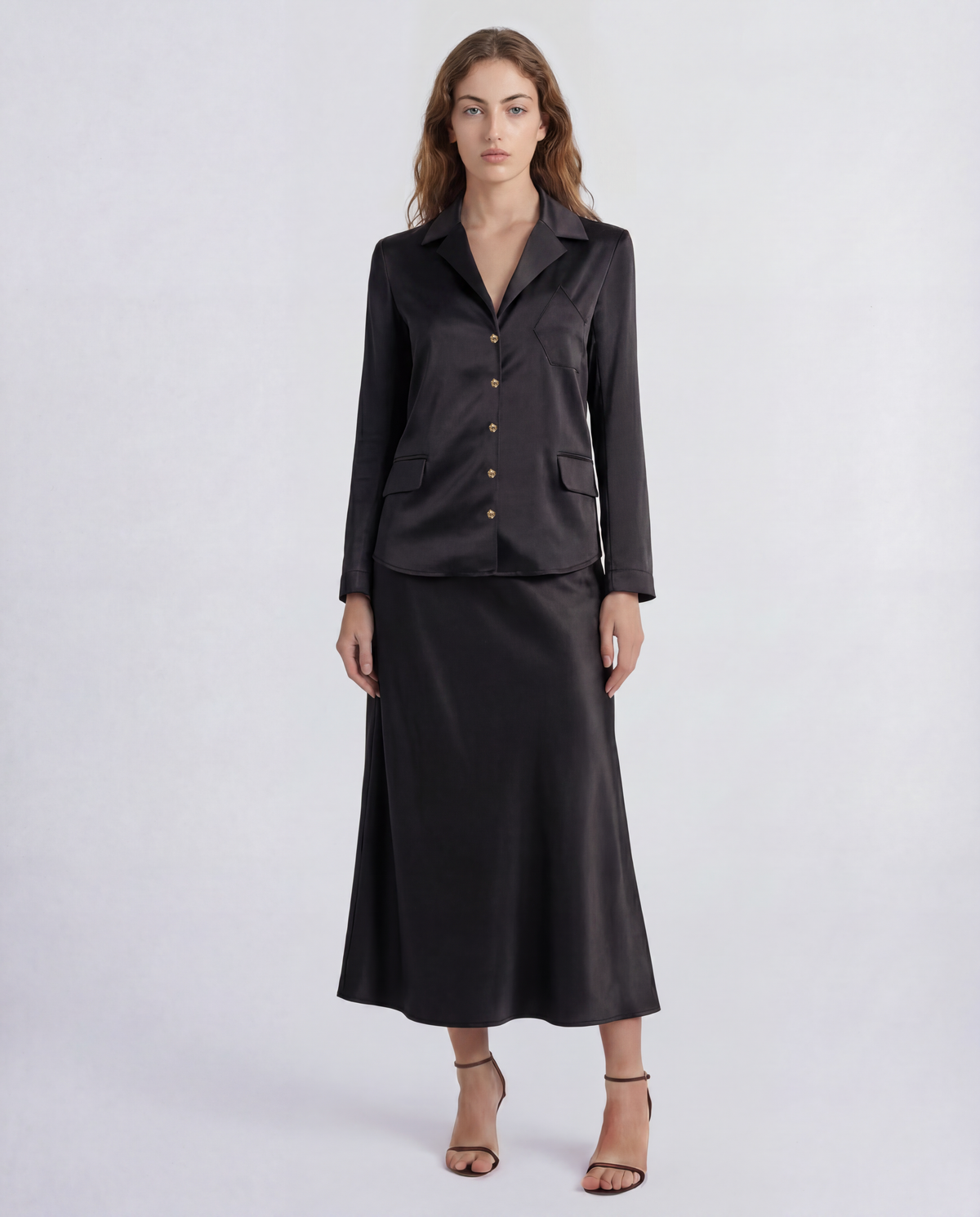 Joli blouse in cady satin with sculptural shoulders