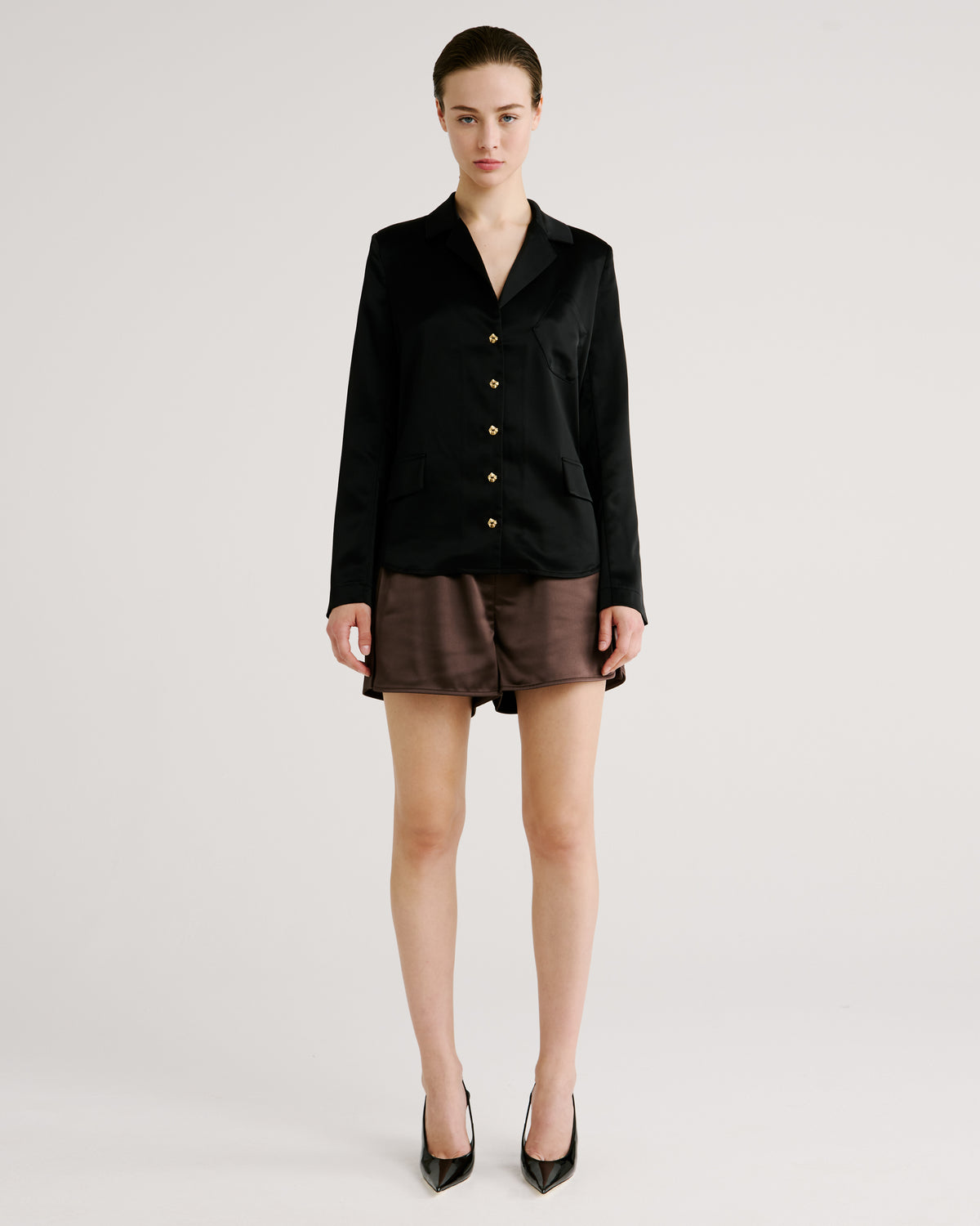 Joli Blouse in black Cady Satin