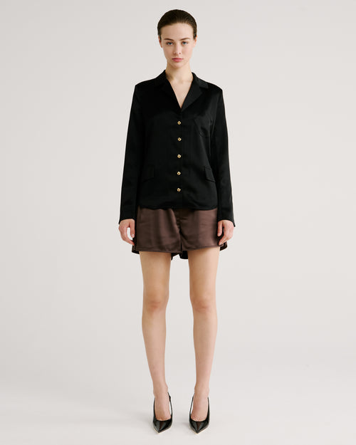 Joli Blouse in black Cady Satin