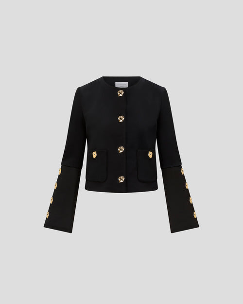 Kelly jacket in crepe wool with sculptural shoulders
