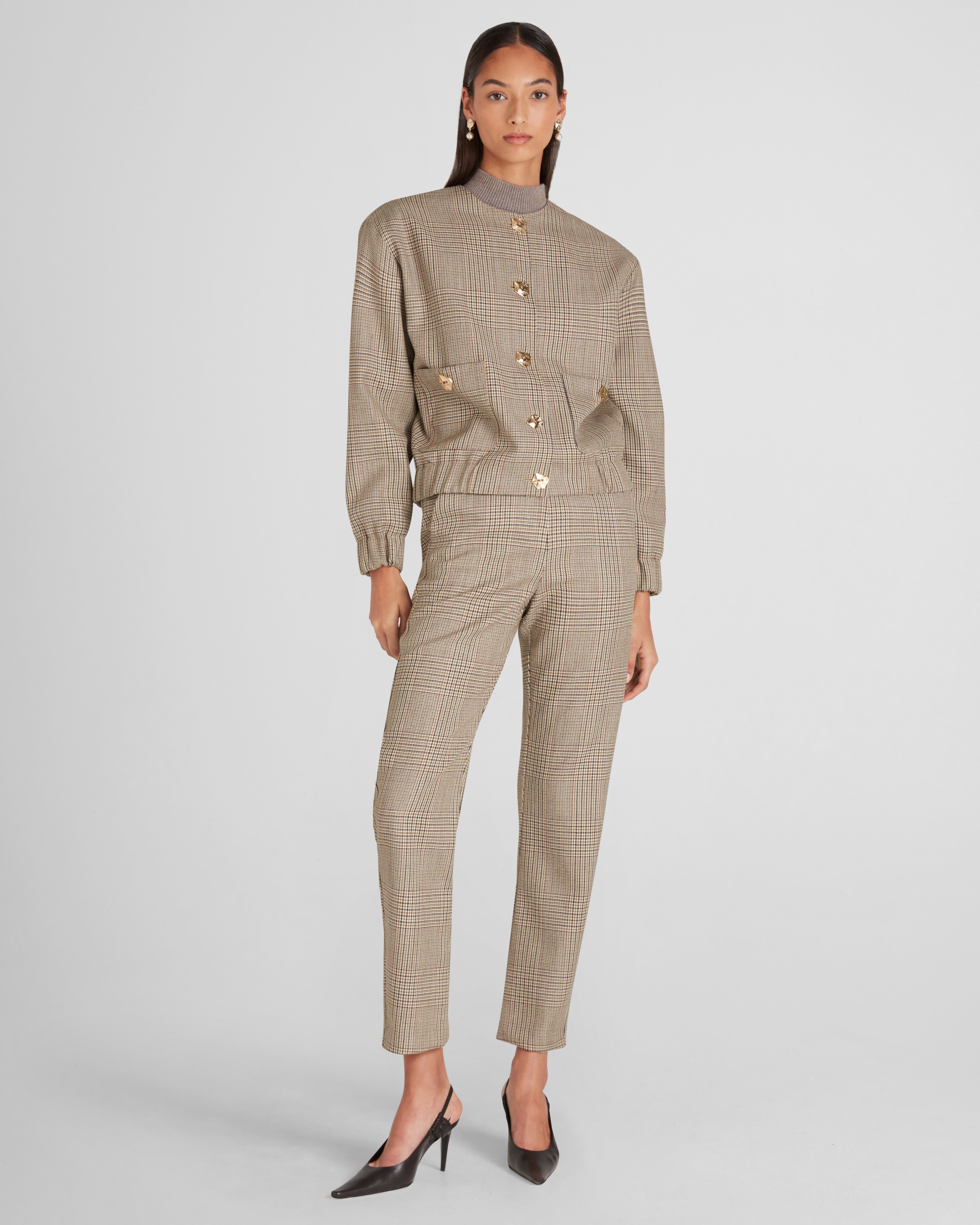 Kelly Bomber Jacket Sculpted Wool Houndstooth