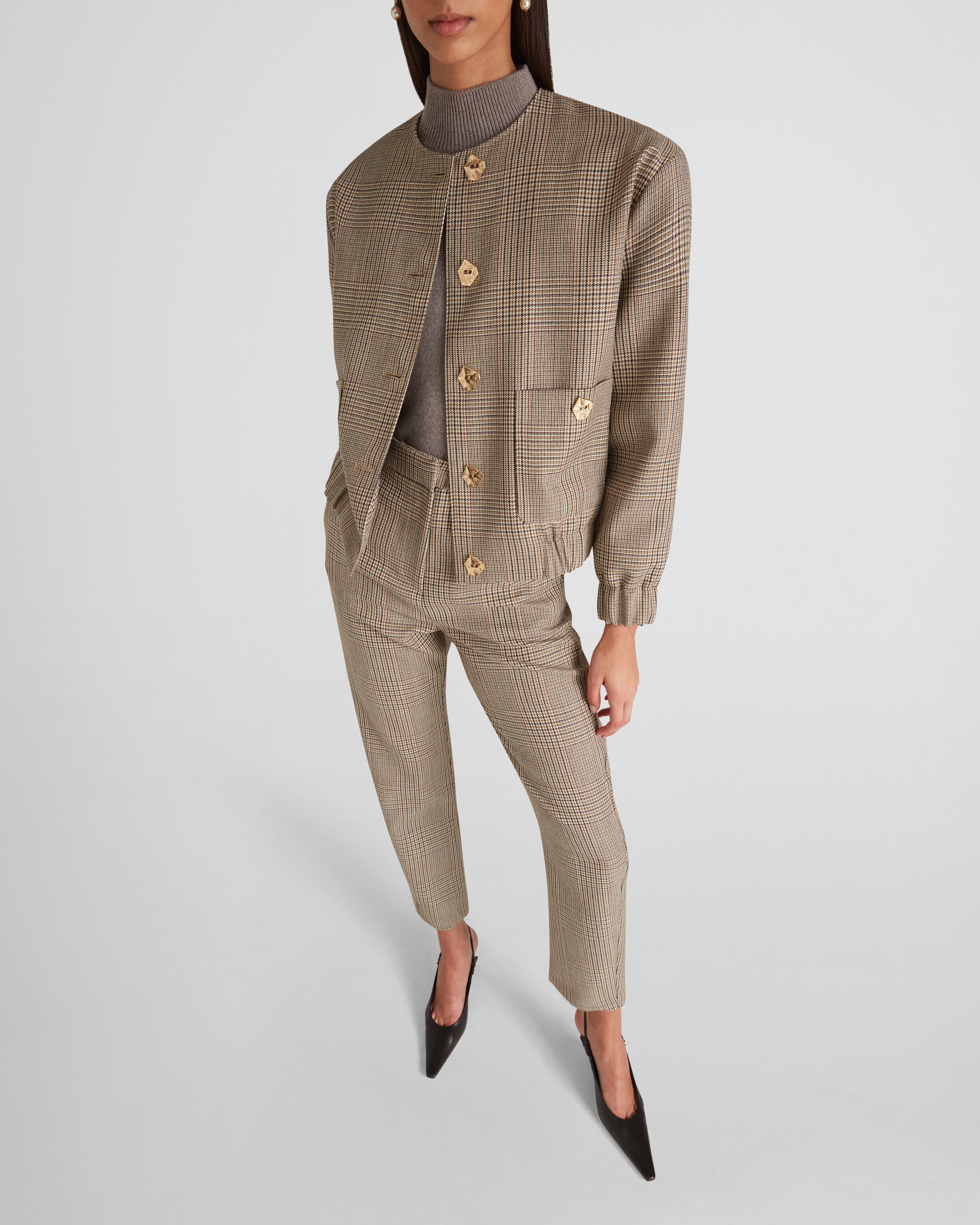 Kelly Bomber Jacket Sculpted Wool Houndstooth