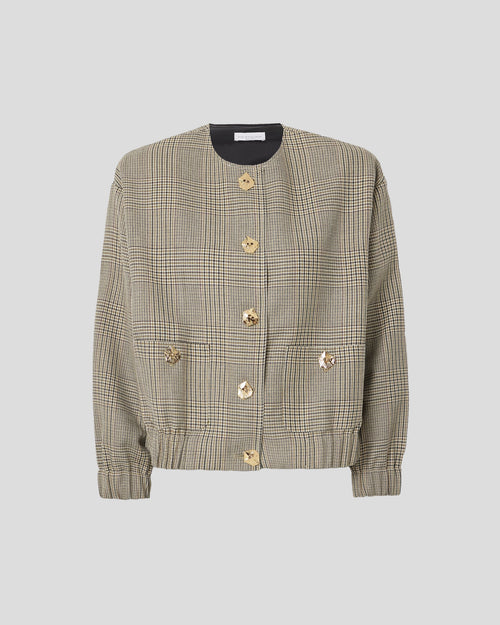 Kelly Bomber Jacket Sculptural Wool Houndstooth
