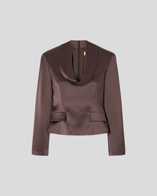 Kendall blouse in fluid cady satin with padded shoulders