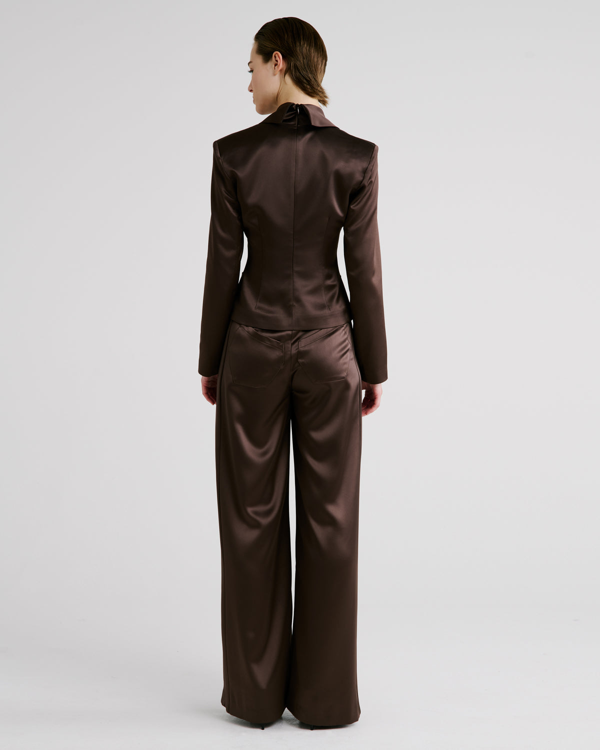 Kendall Blouse in brown Cady Satin