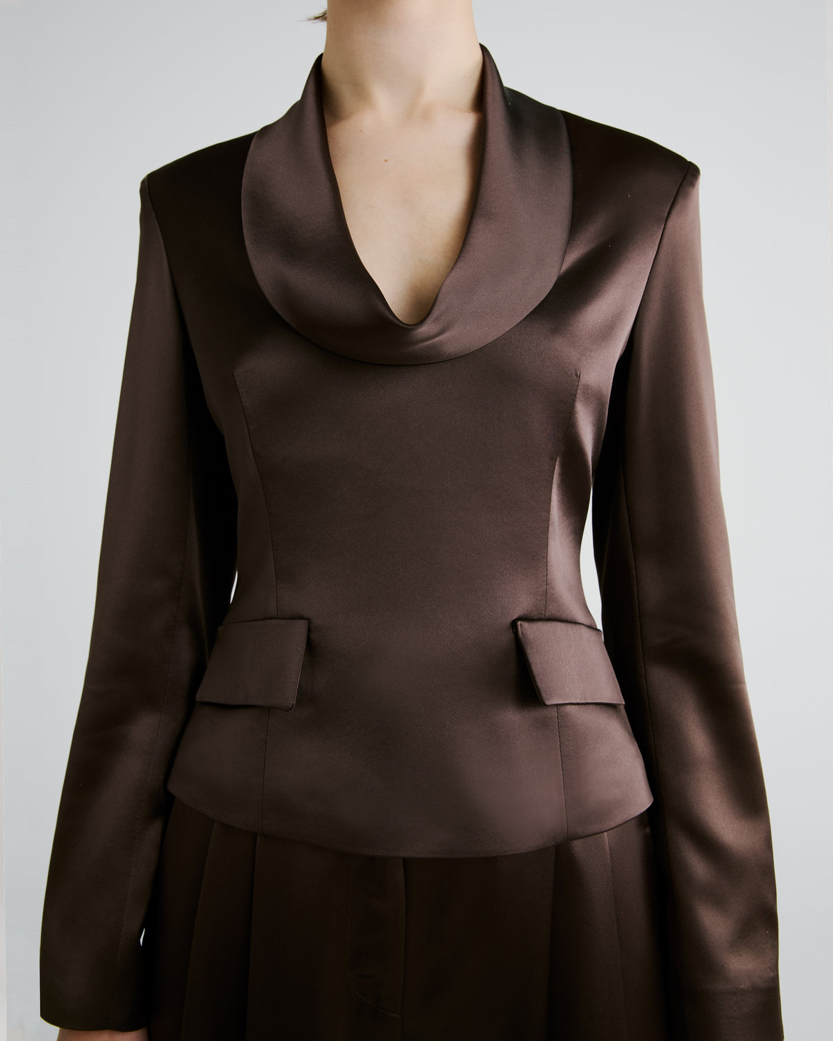 Kendall Blouse in brown Cady Satin