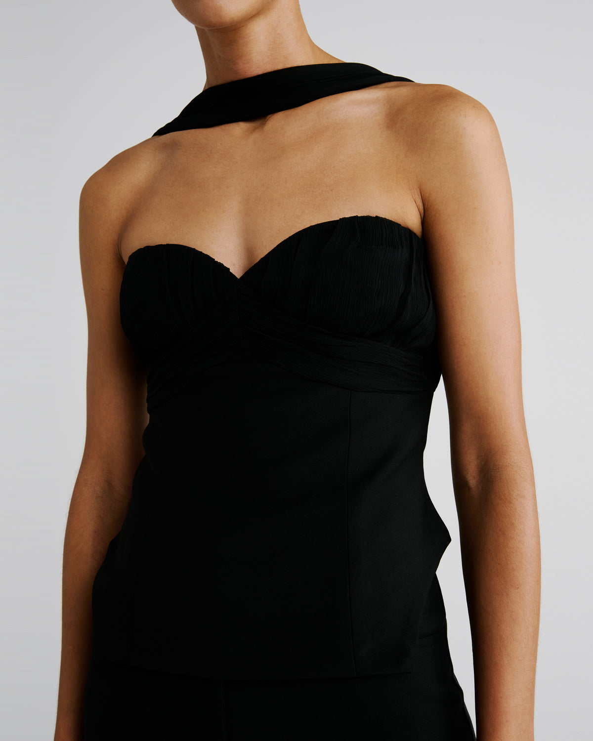 Kline Top in black Silk Creponne and Wool Crepe