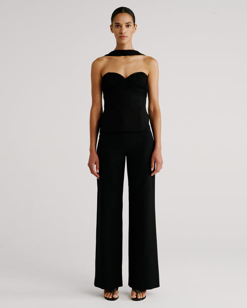 Kline Top in black Silk Creponne and Wool Crepe