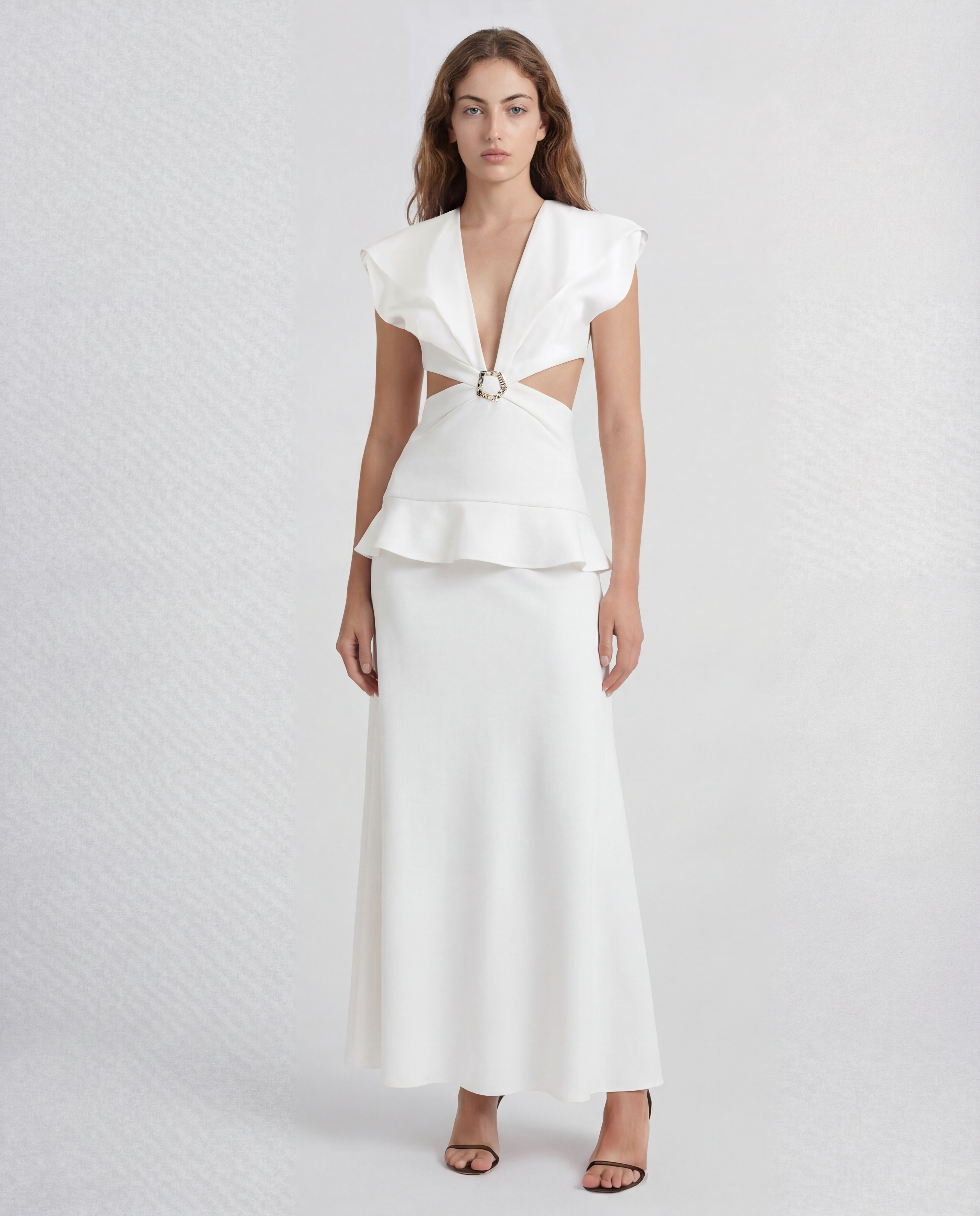 Leonida dress in exquisite cady with precise cut-outs