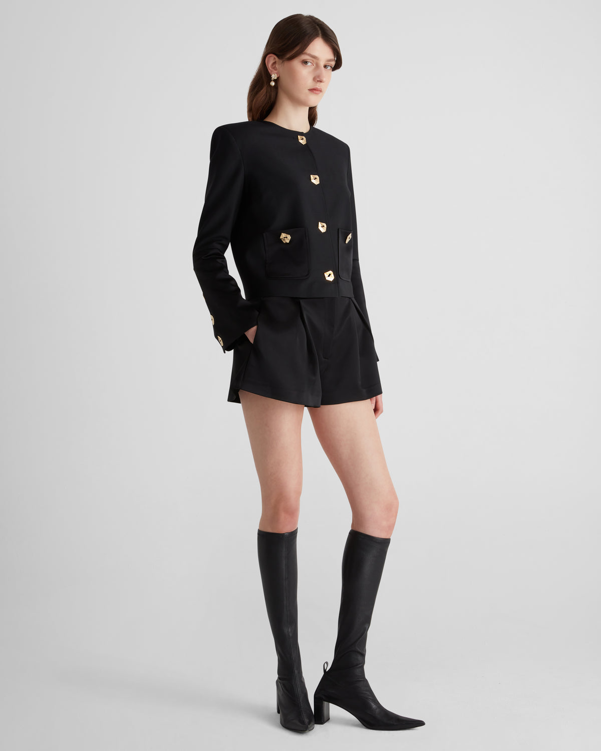 Kelly Jacket in black Wool Crepe and Cady Satin