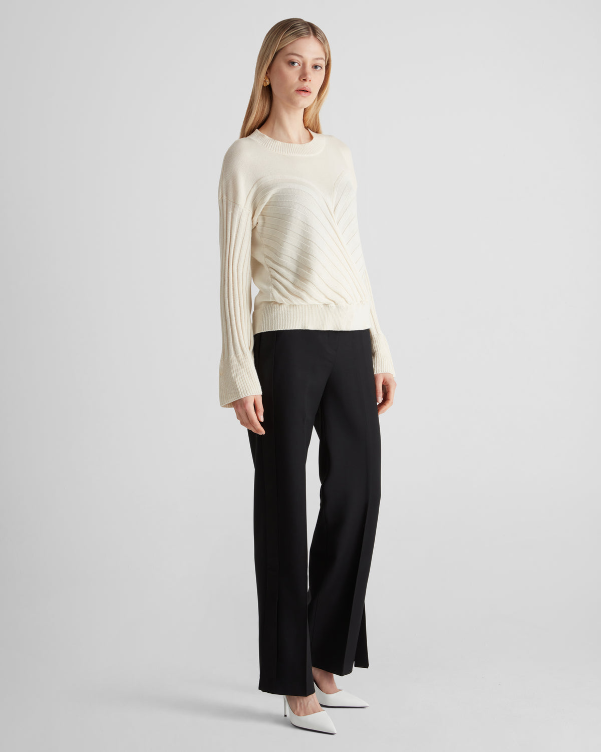 Renny Knit Sweater in ivory Cashmere and Cotton